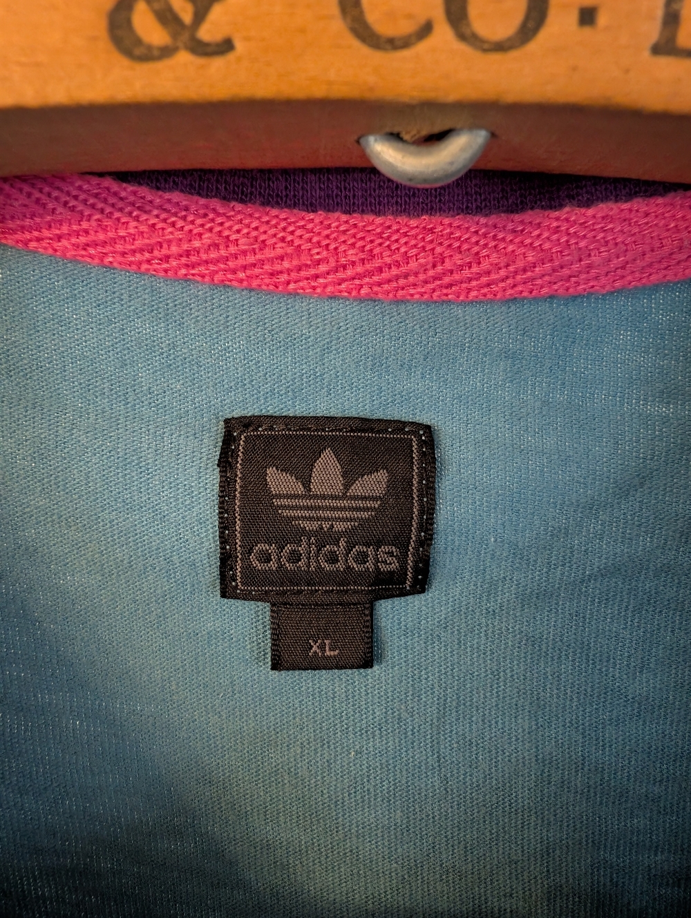 Vintage 90s/Y2K (UNISEX) - Adidas Trefoil Crew Tee - Purple, Pink & Teal - Picture 4 of 8